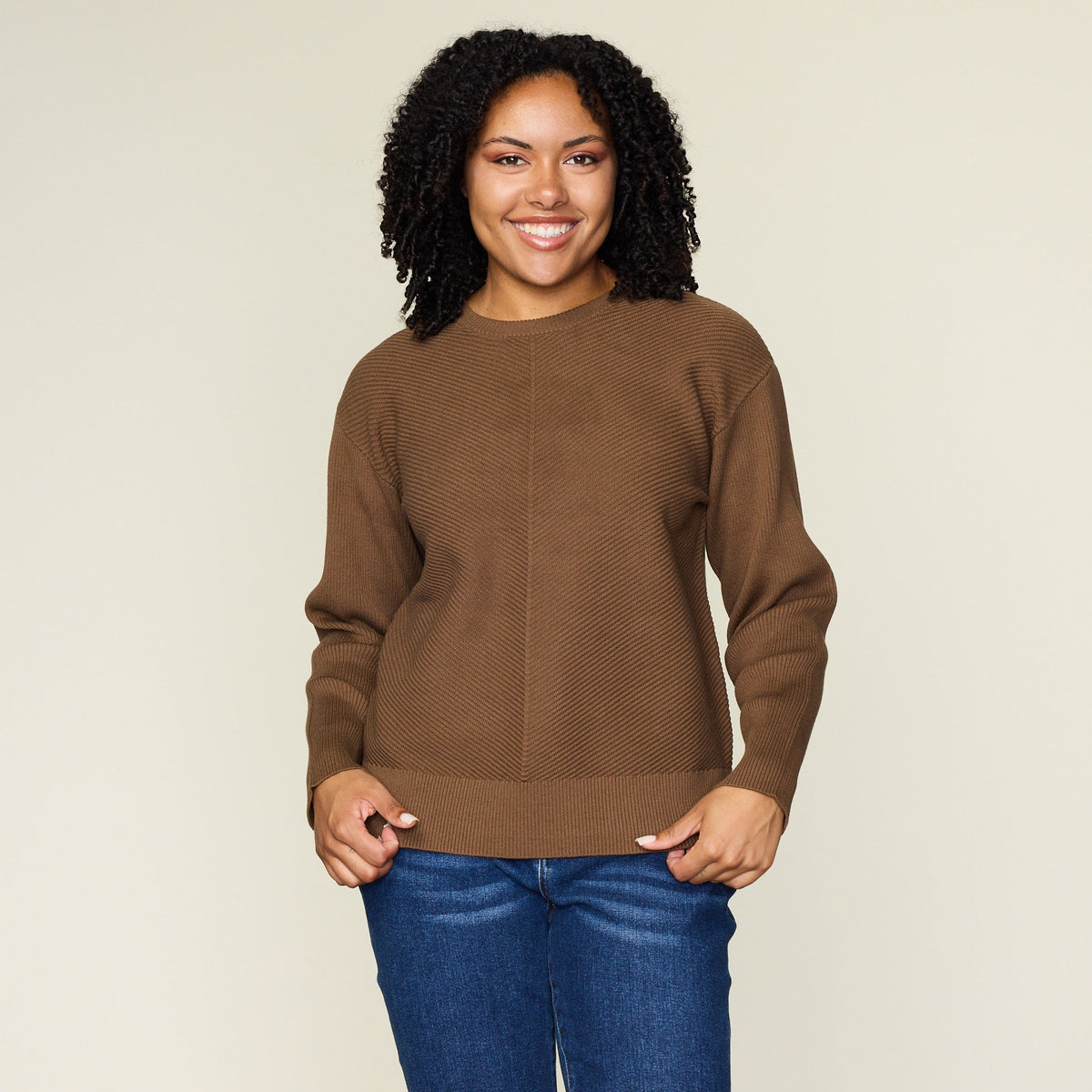 Directional Rib Stitch Crew Neck Sweater