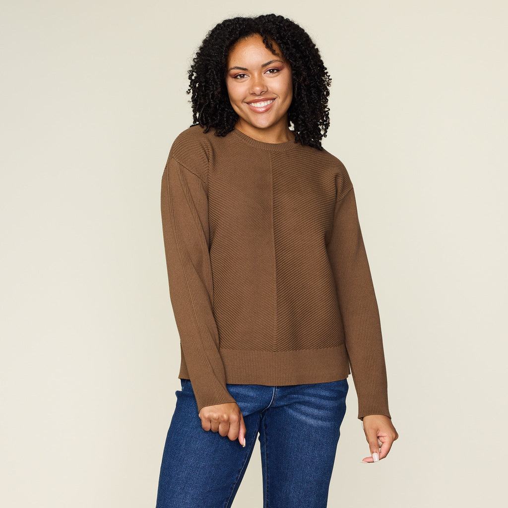 Directional Rib Stitch Crew Neck Sweater