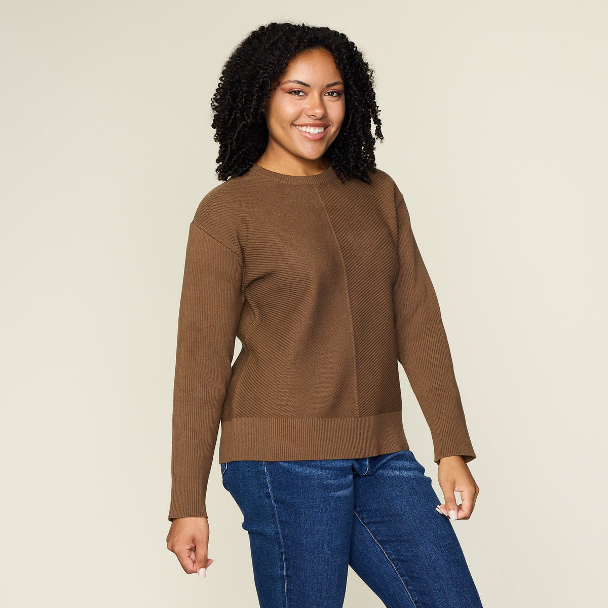 Directional Rib Stitch Crew Neck Sweater