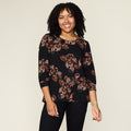 Black Abstract Floral Print 3/4 Sleeve Top