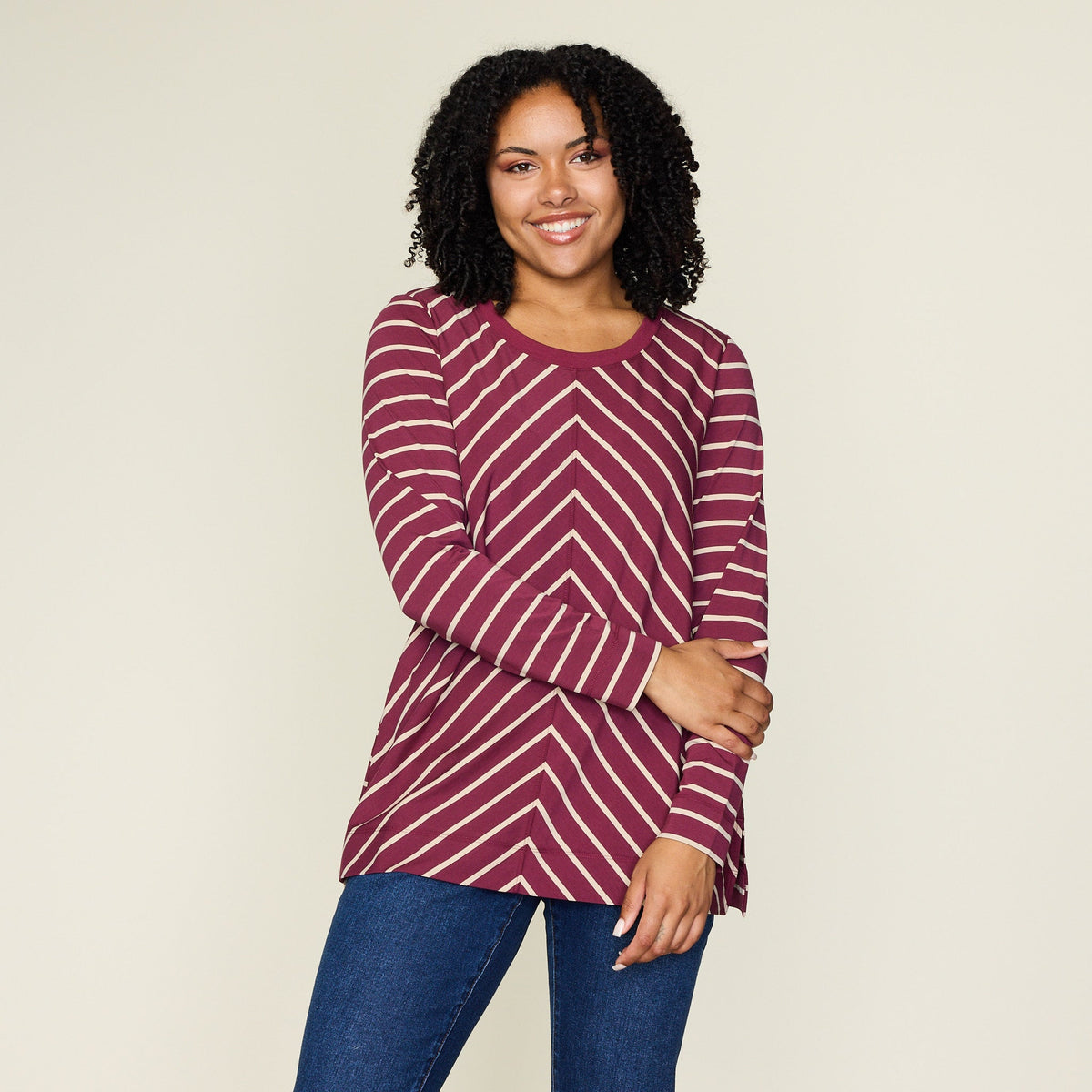 Relaxed Restyled Miter Stripe Long Sleeve Tunic