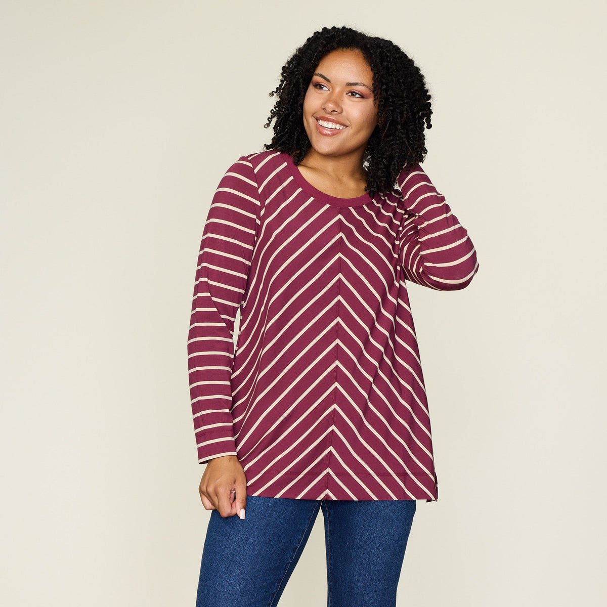 Relaxed Restyled Miter Stripe Long Sleeve Tunic