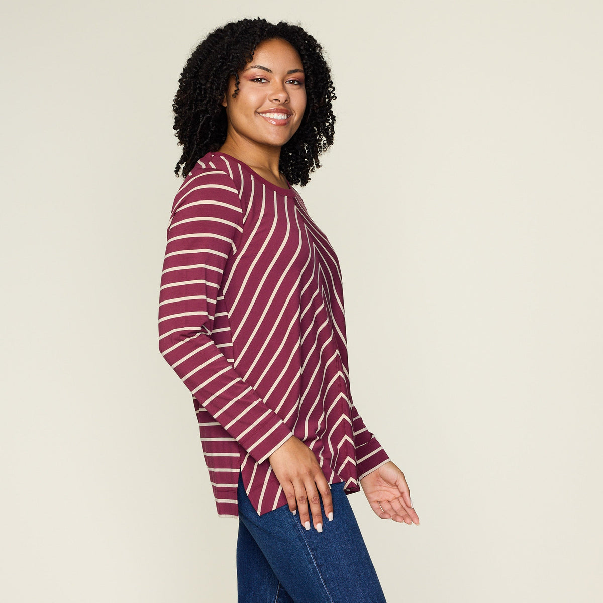 Relaxed Restyled Miter Stripe Long Sleeve Tunic