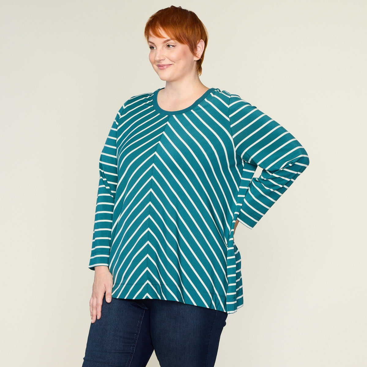 Relaxed Restyled Miter Stripe Long Sleeve Tunic