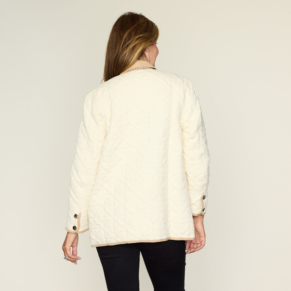 Contrast Trim Quilted Knit Snap Front Jacket