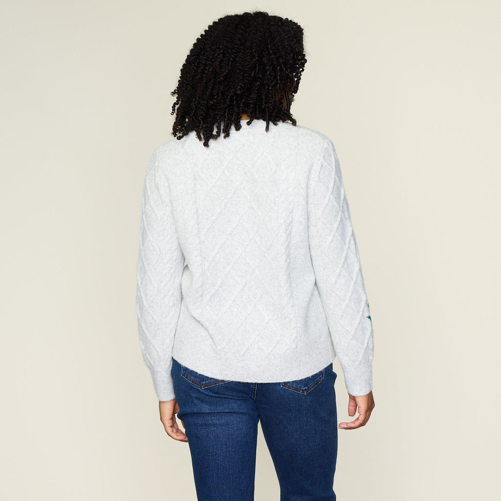 Leaf Jacquard Cable Crewneck Sweater