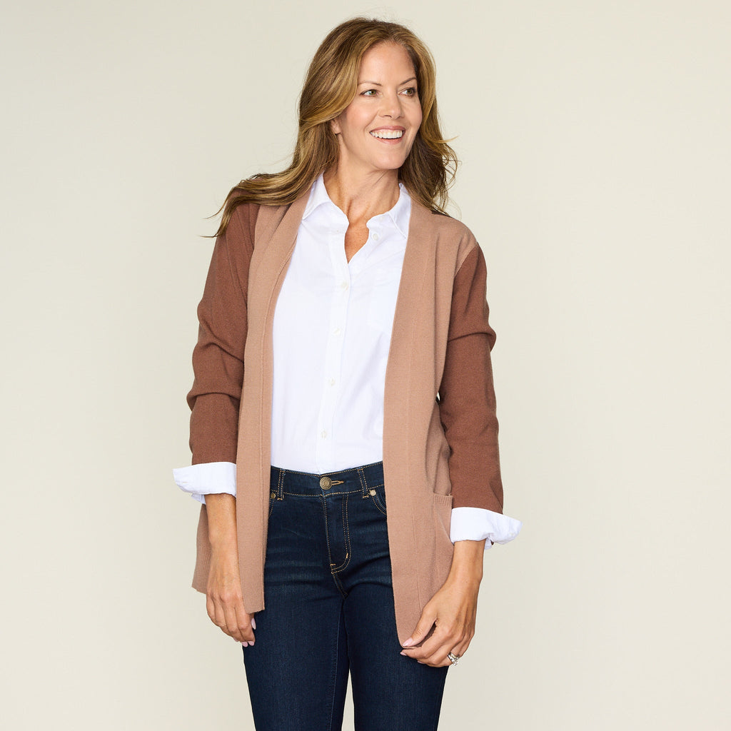 Color Block Open Front Cardigan
