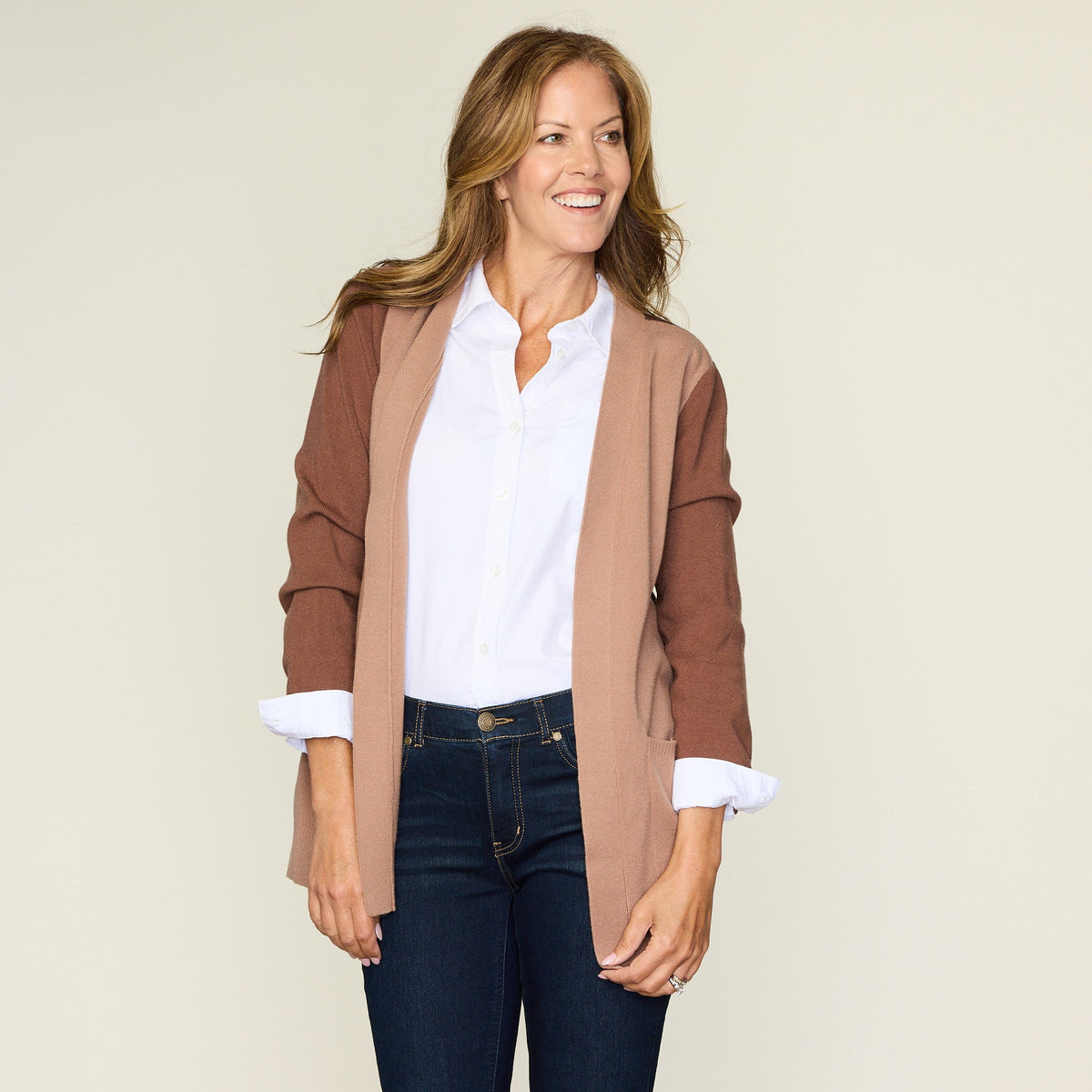 Color Block Open Front Cardigan
