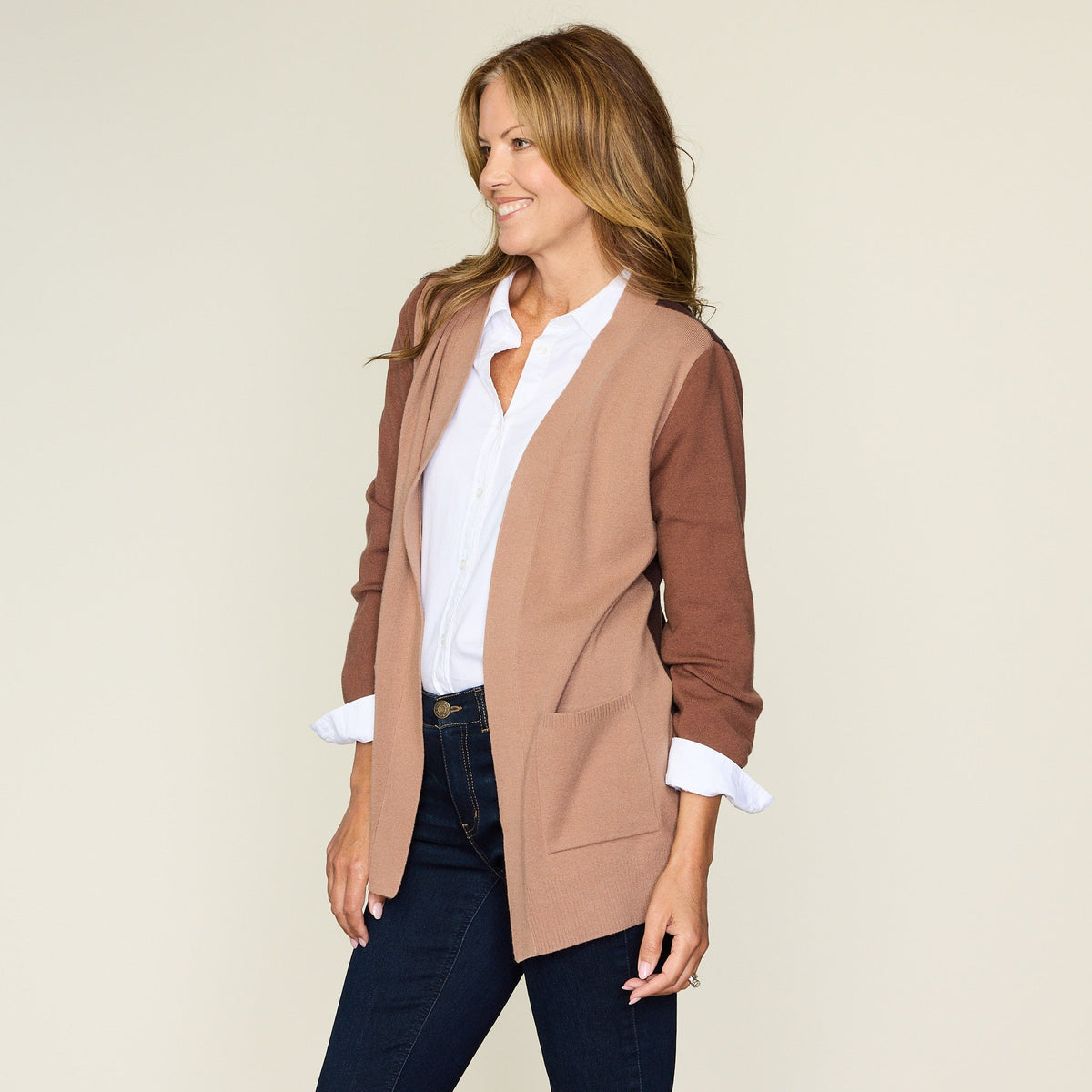 Color Block Open Front Cardigan