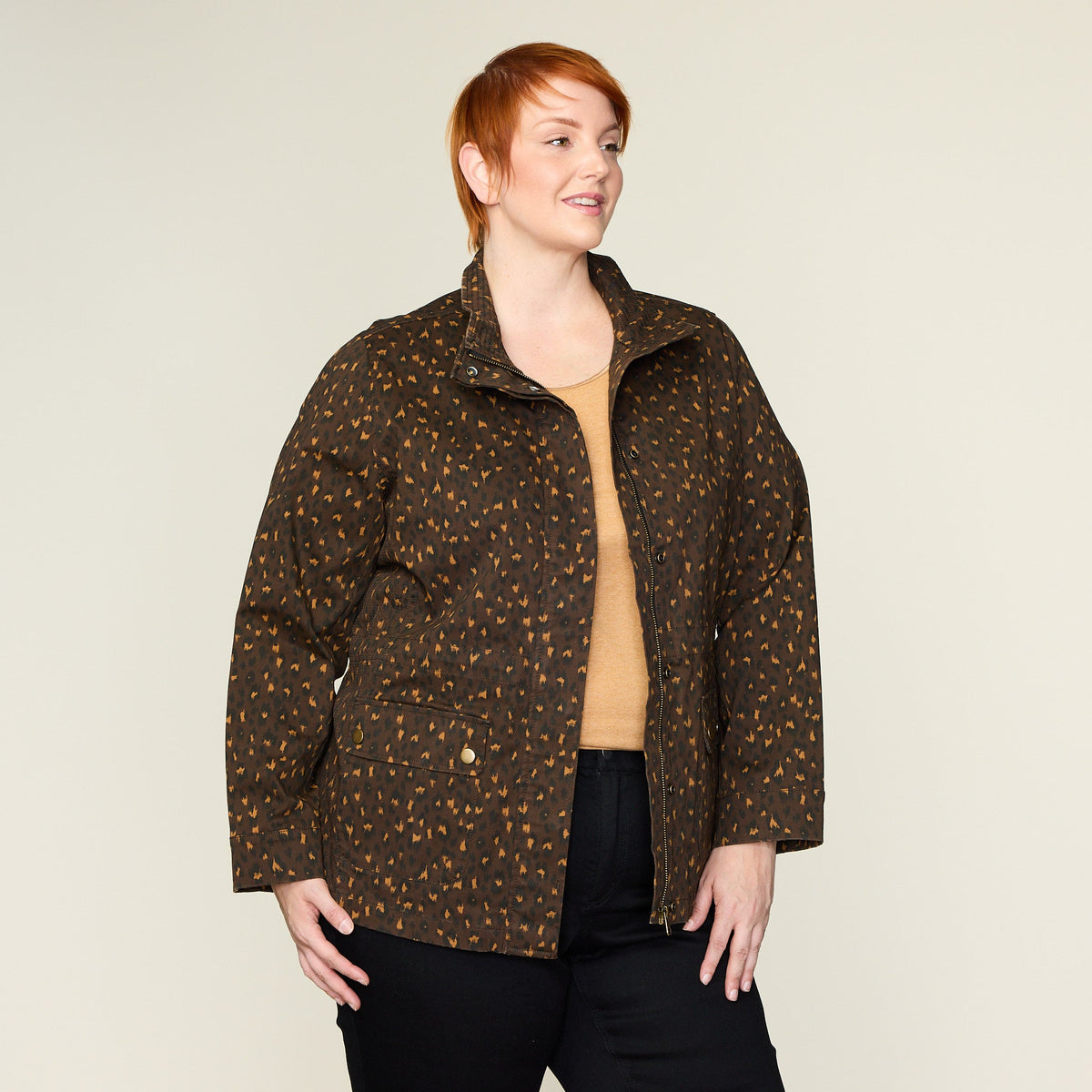 Shaved Chocolate Animal Print Stretch Twill Anorak Jacket