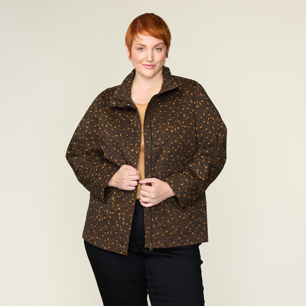 Shaved Chocolate Animal Print Stretch Twill Anorak Jacket