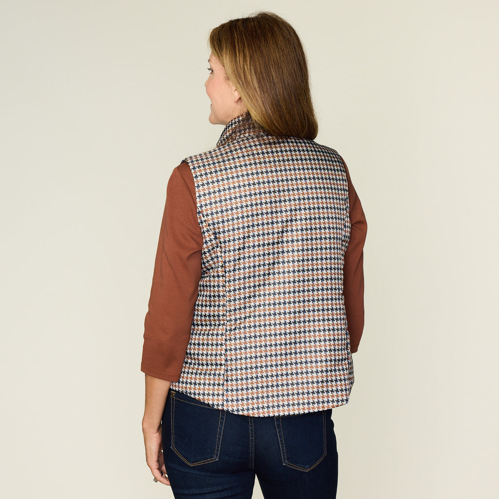 Houndstooth Print Zip Front Vest