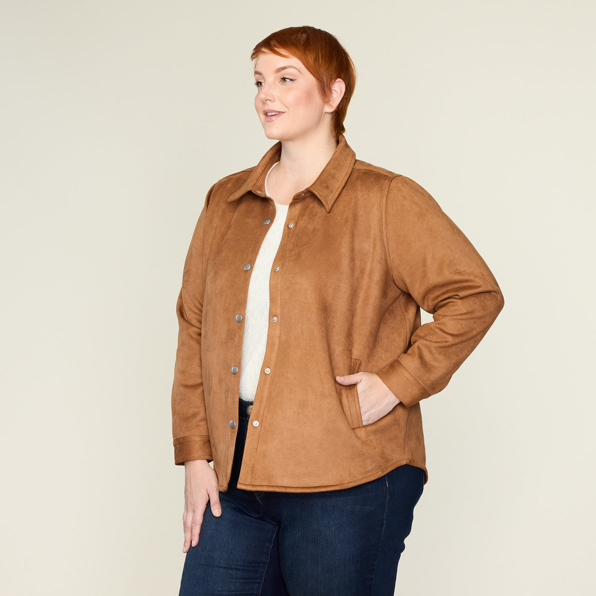 Faux Suede Snap Front Shacket