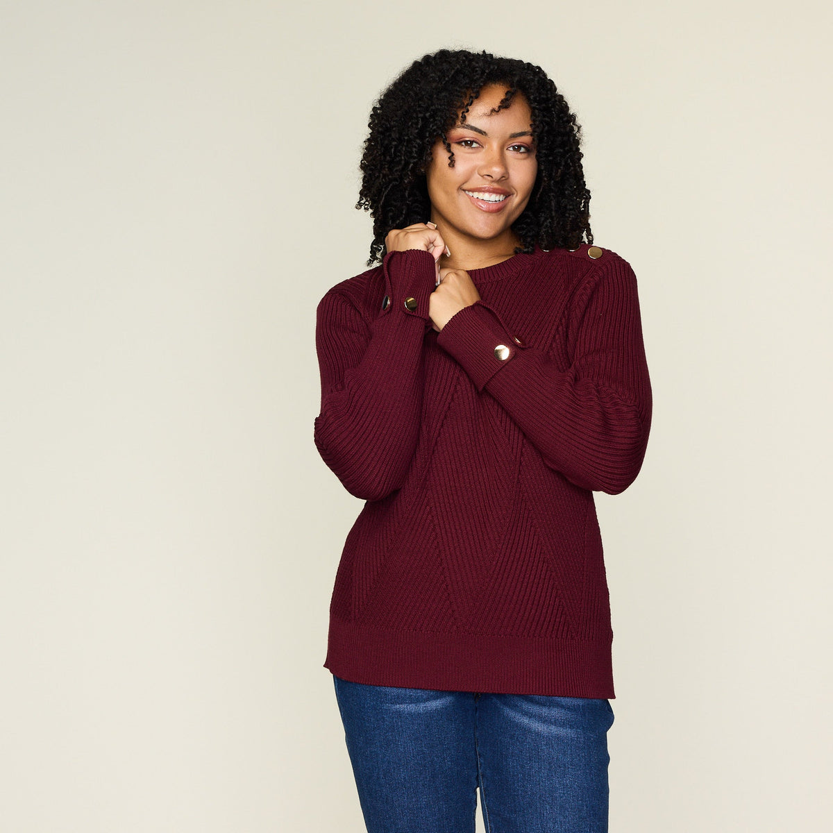 Diamond Stitch Button Detail Sweater