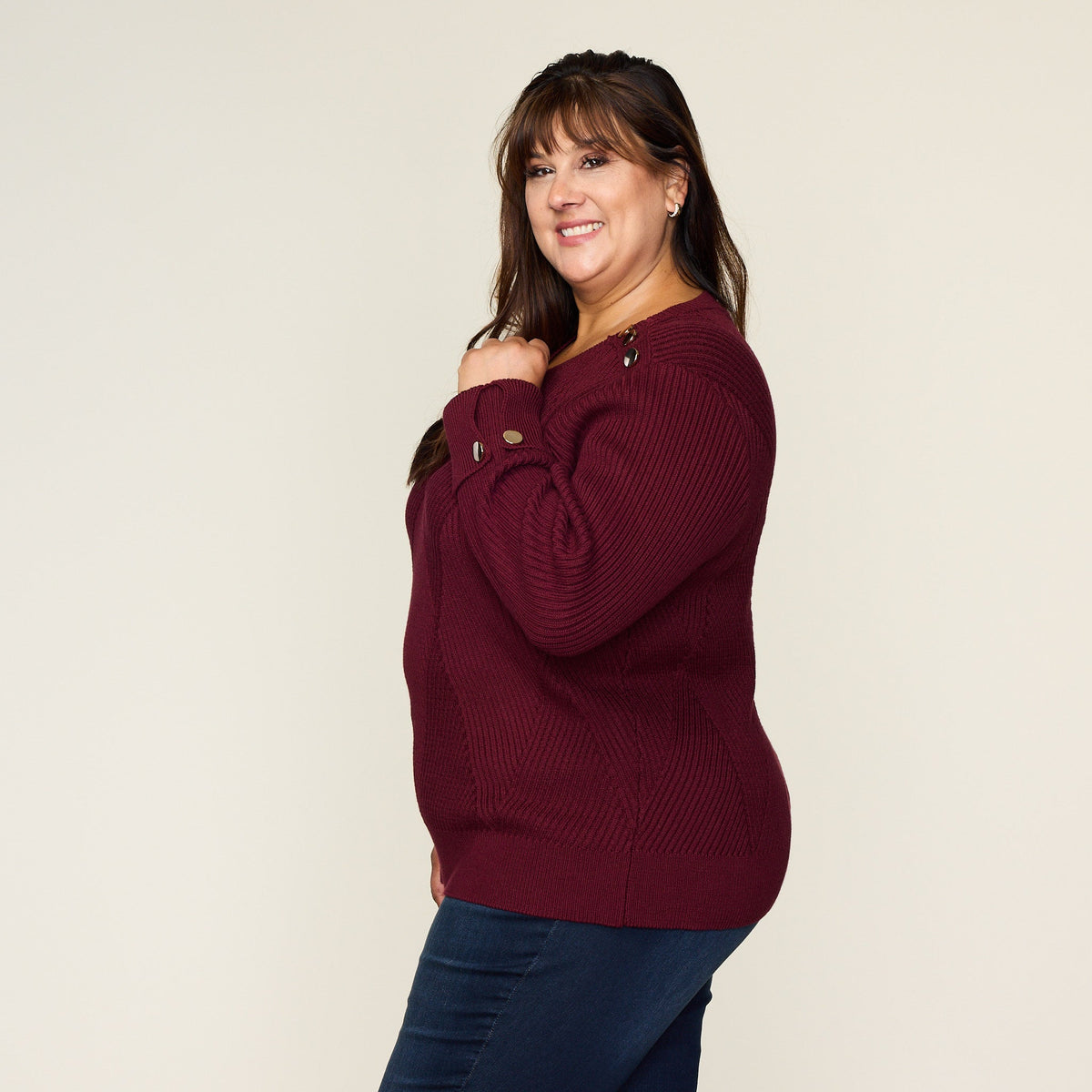 Diamond Stitch Button Detail Sweater