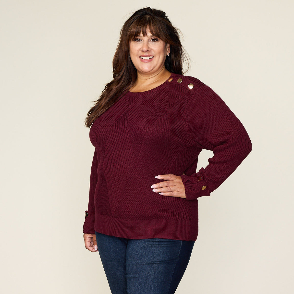 Diamond Stitch Button Detail Sweater