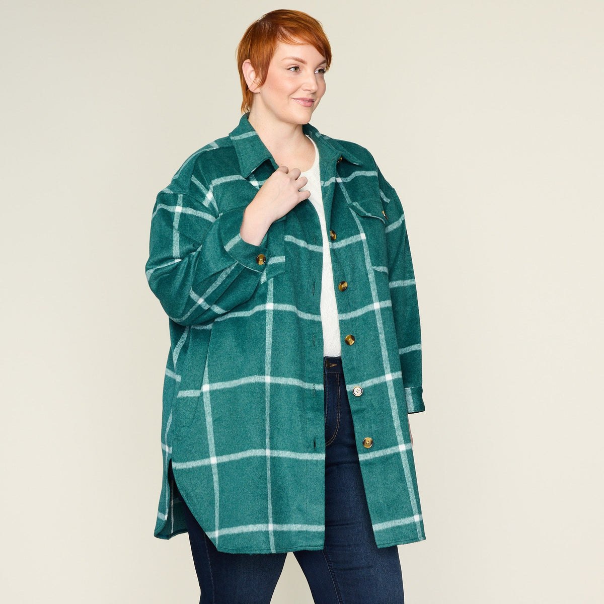 Windowpane Plaid Longline Shacket