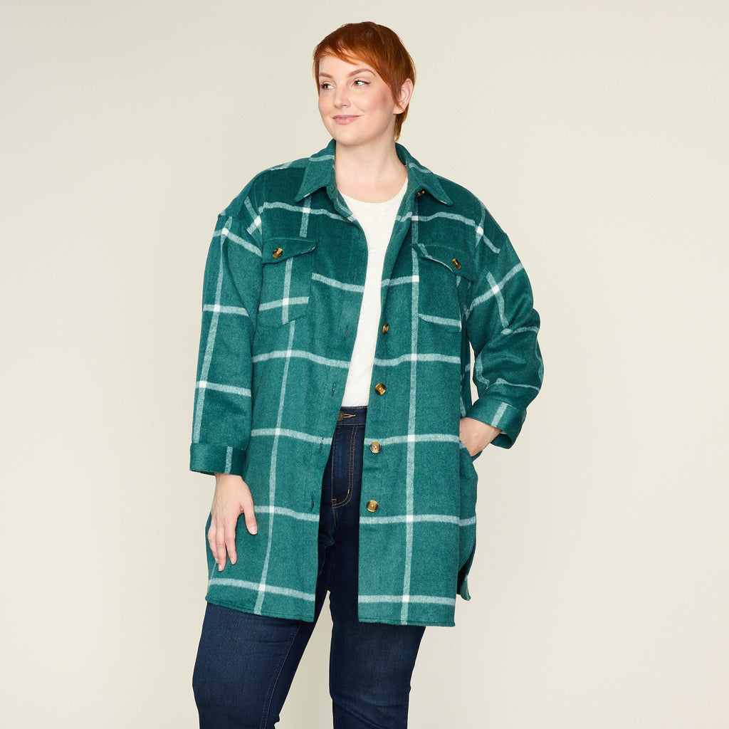 Windowpane Plaid Longline Shacket