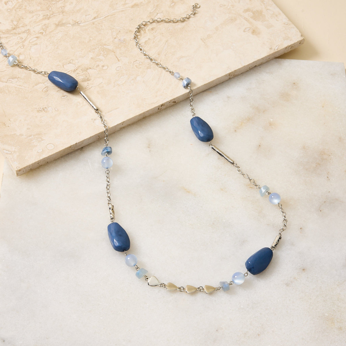 Long Blue Variegated Chain Necklace