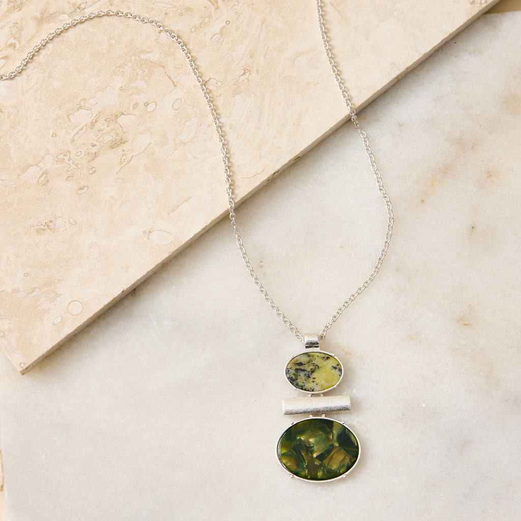 Long Abstract Marble Pendant Necklace