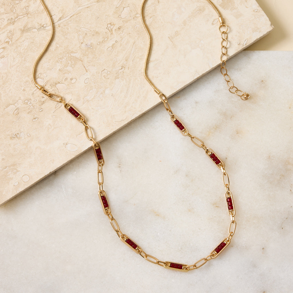Long Multi Color Beaded Detail Necklace