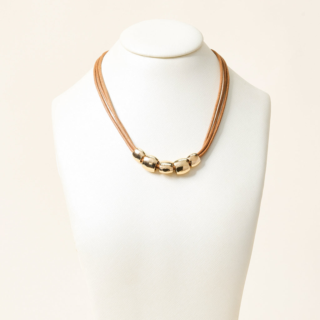 Short Multi Rope Textured Metal Detail Necklace