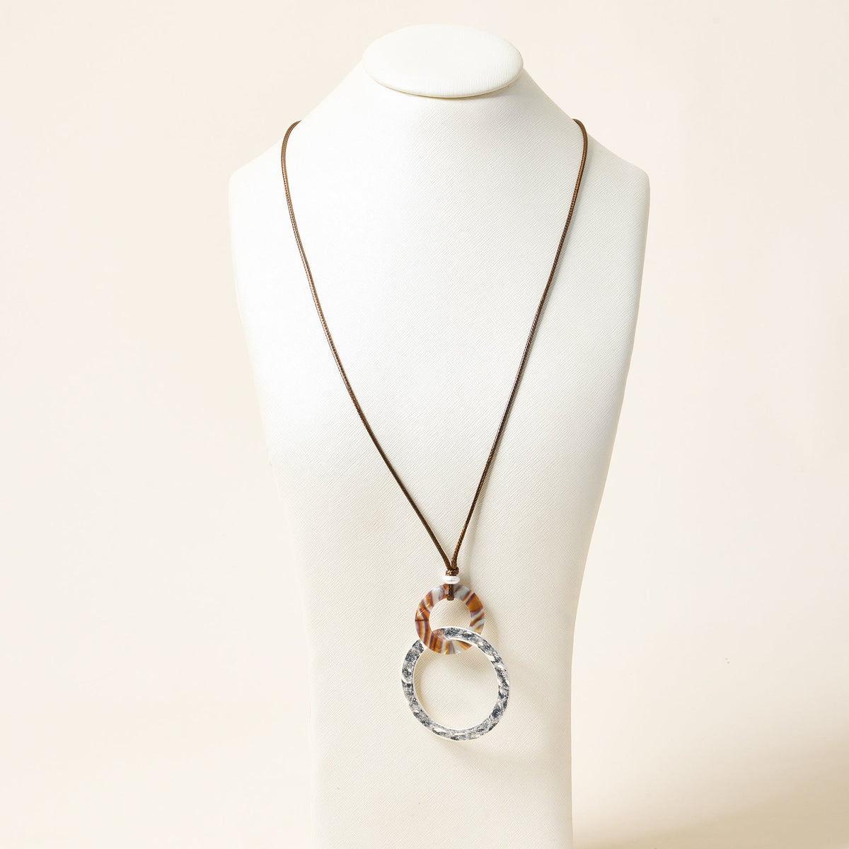 Long Corded Double Circle Pendant