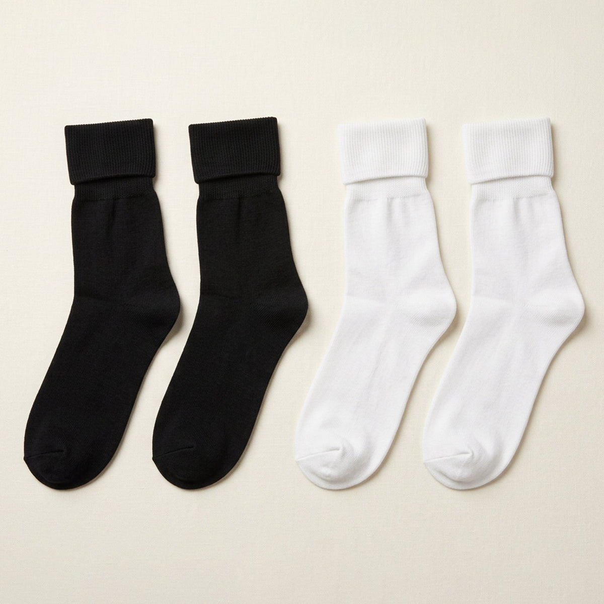 Black Multi 2 Pk Bamboo Ribbed Turn Cuff Crew Socks