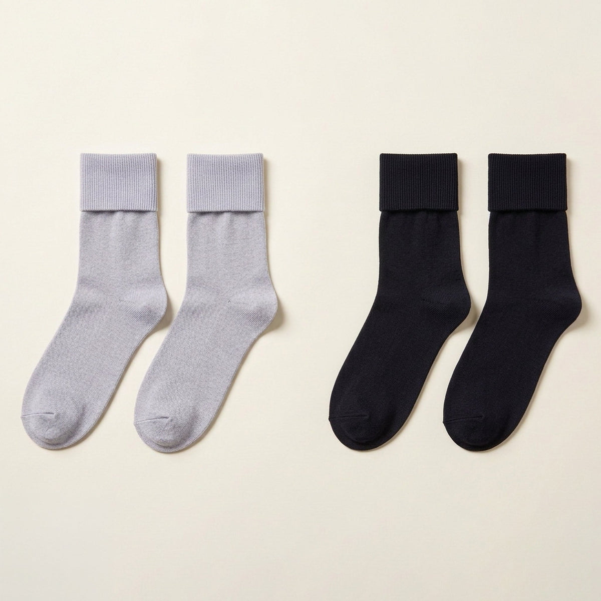 Blue Multi 2 Pk Bamboo Ribbed Turn Cuff Crew Socks