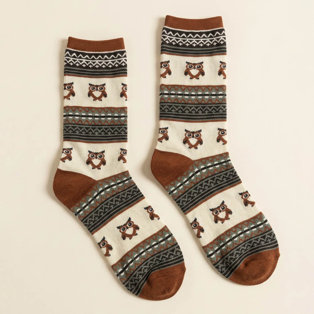 Owl Fair Isle Crew Socks