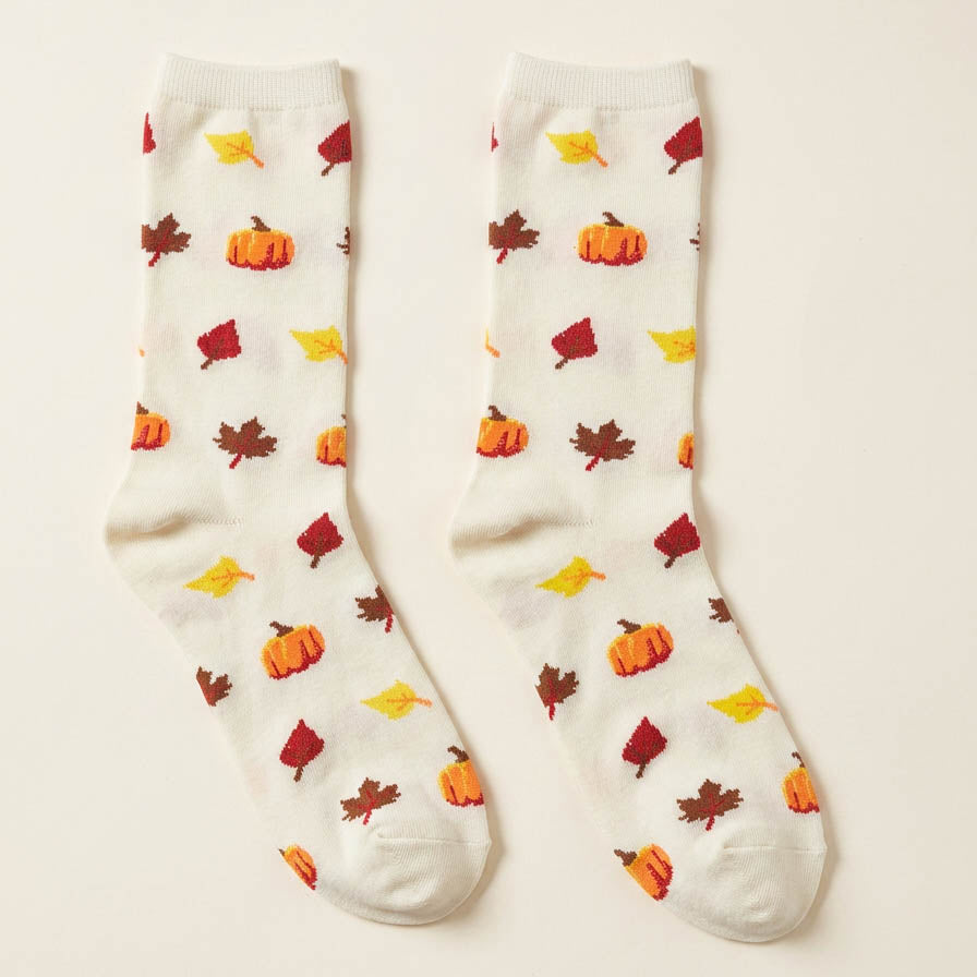 Pumpkin and Leaves Crew Socks