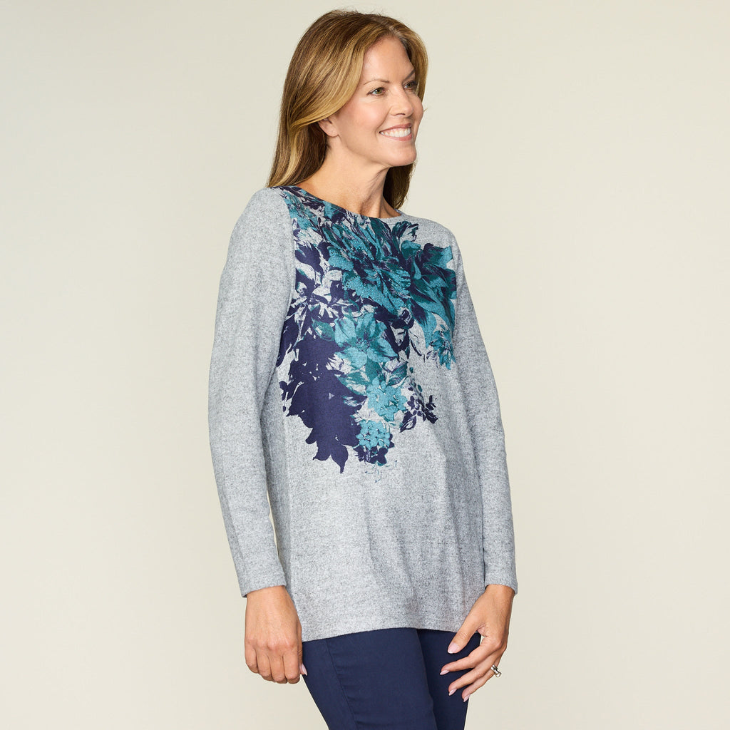 Embellished Placed Floral Print Long Sleeve Tunic