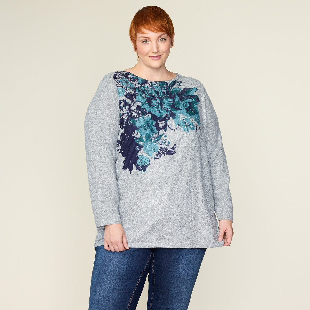 Embellished Placed Floral Print Long Sleeve Tunic