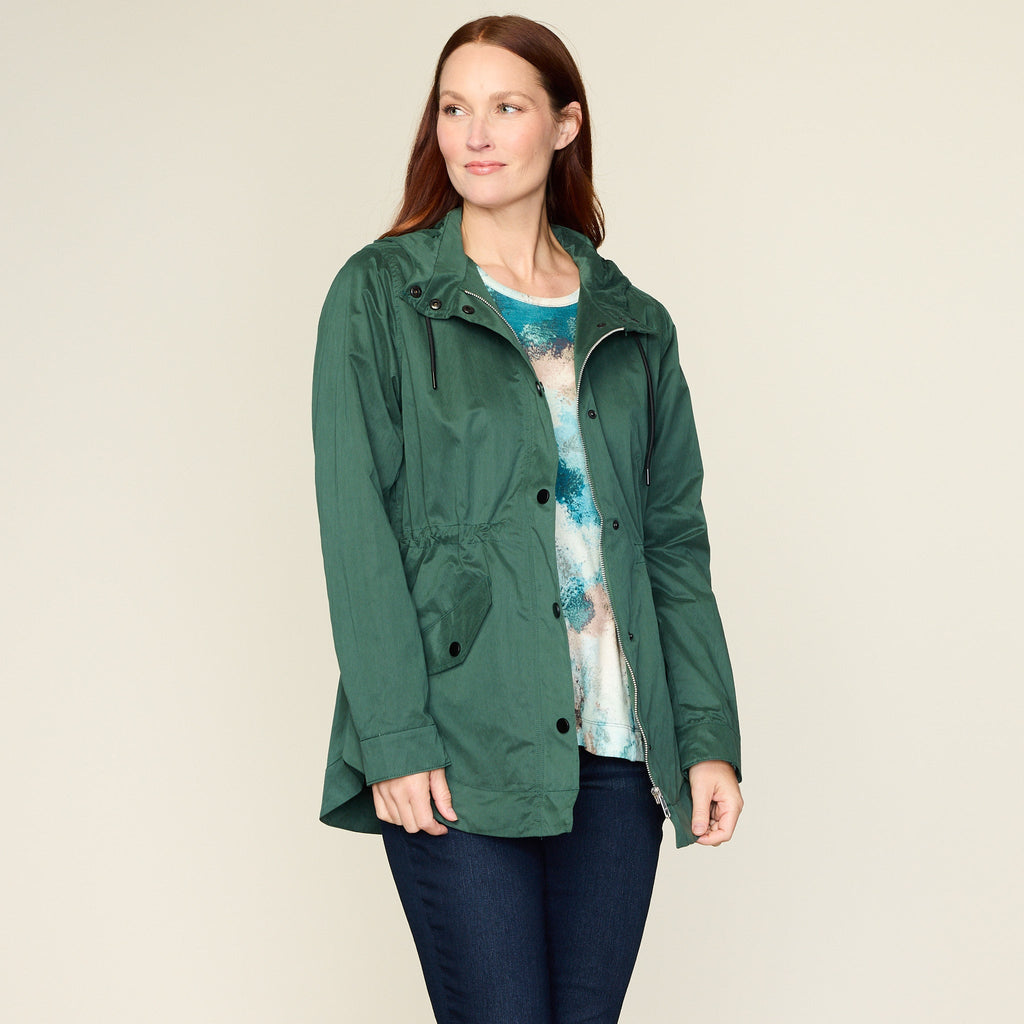 Relaxed Restyled Zip Front Hooded Rain Jacket