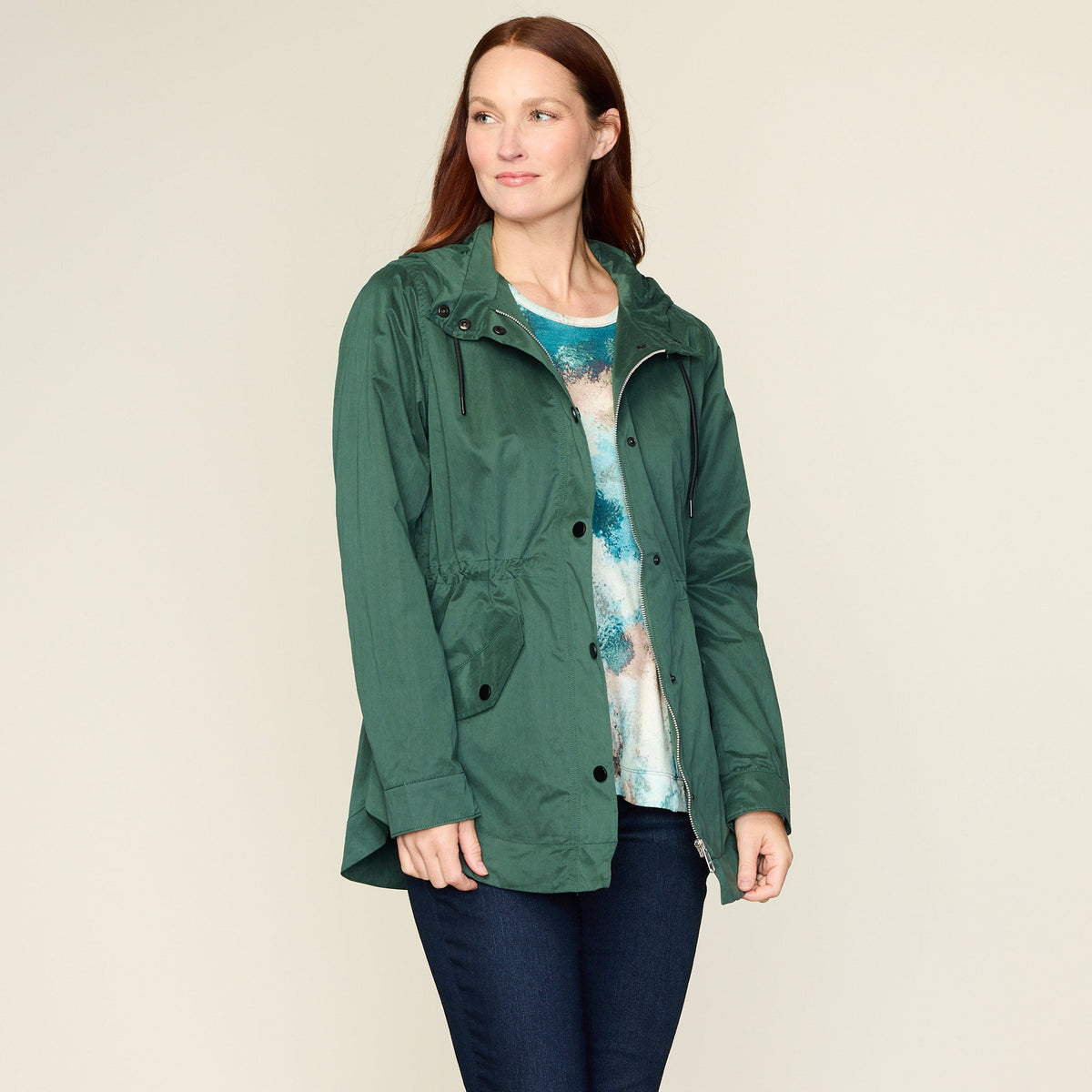 Relaxed Restyled Zip Front Hooded Rain Jacket
