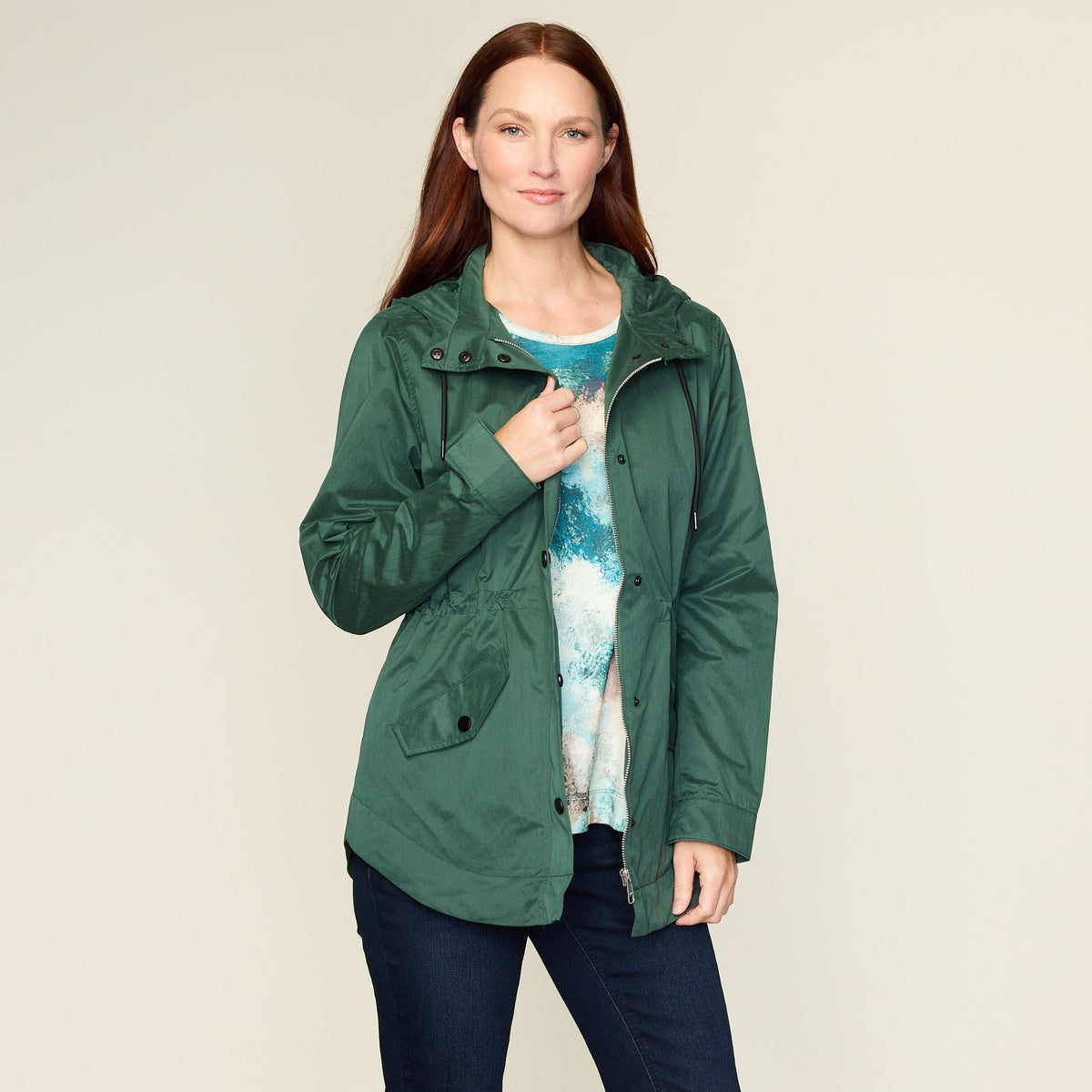 Relaxed Restyled Zip Front Hooded Rain Jacket