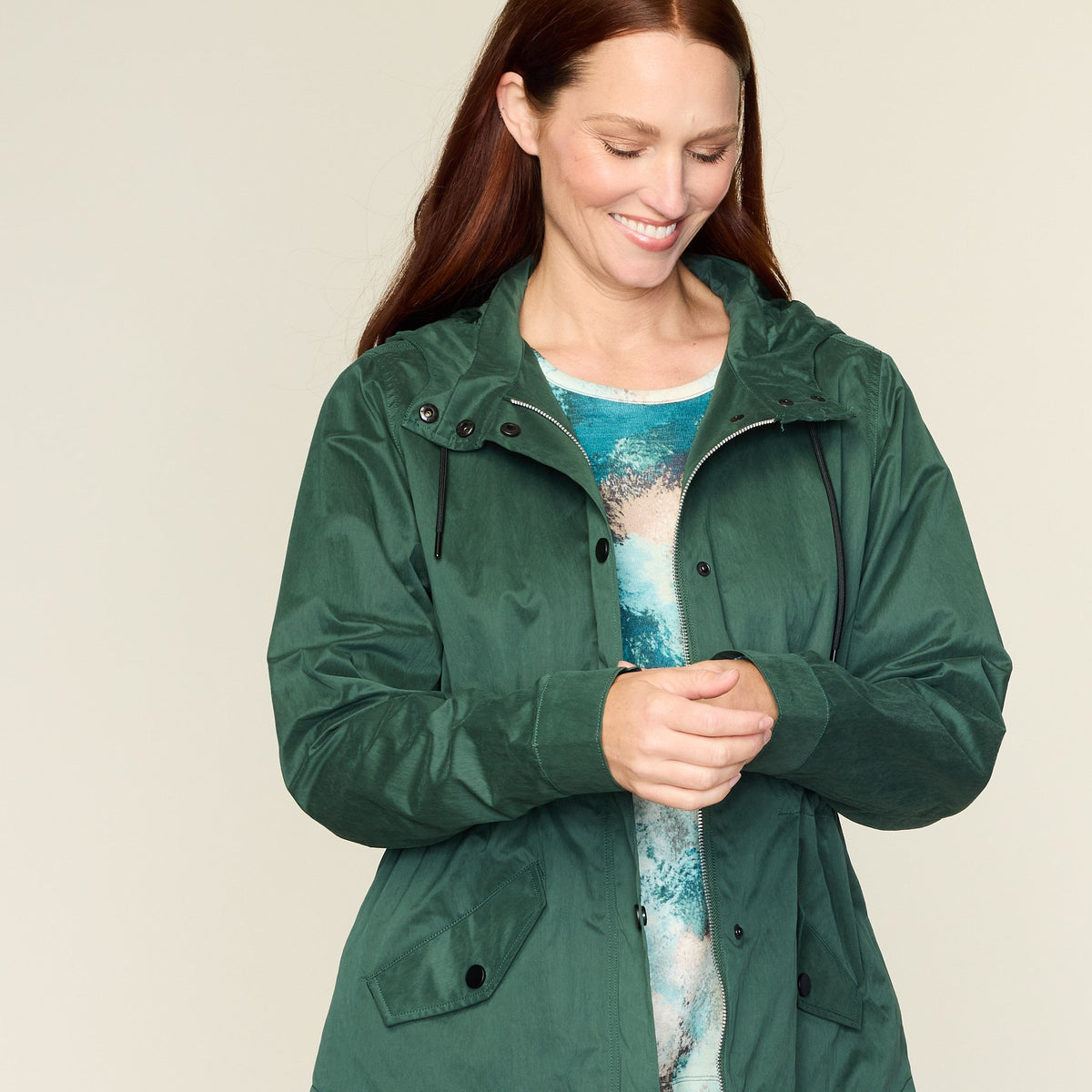 Relaxed Restyled Zip Front Hooded Rain Jacket