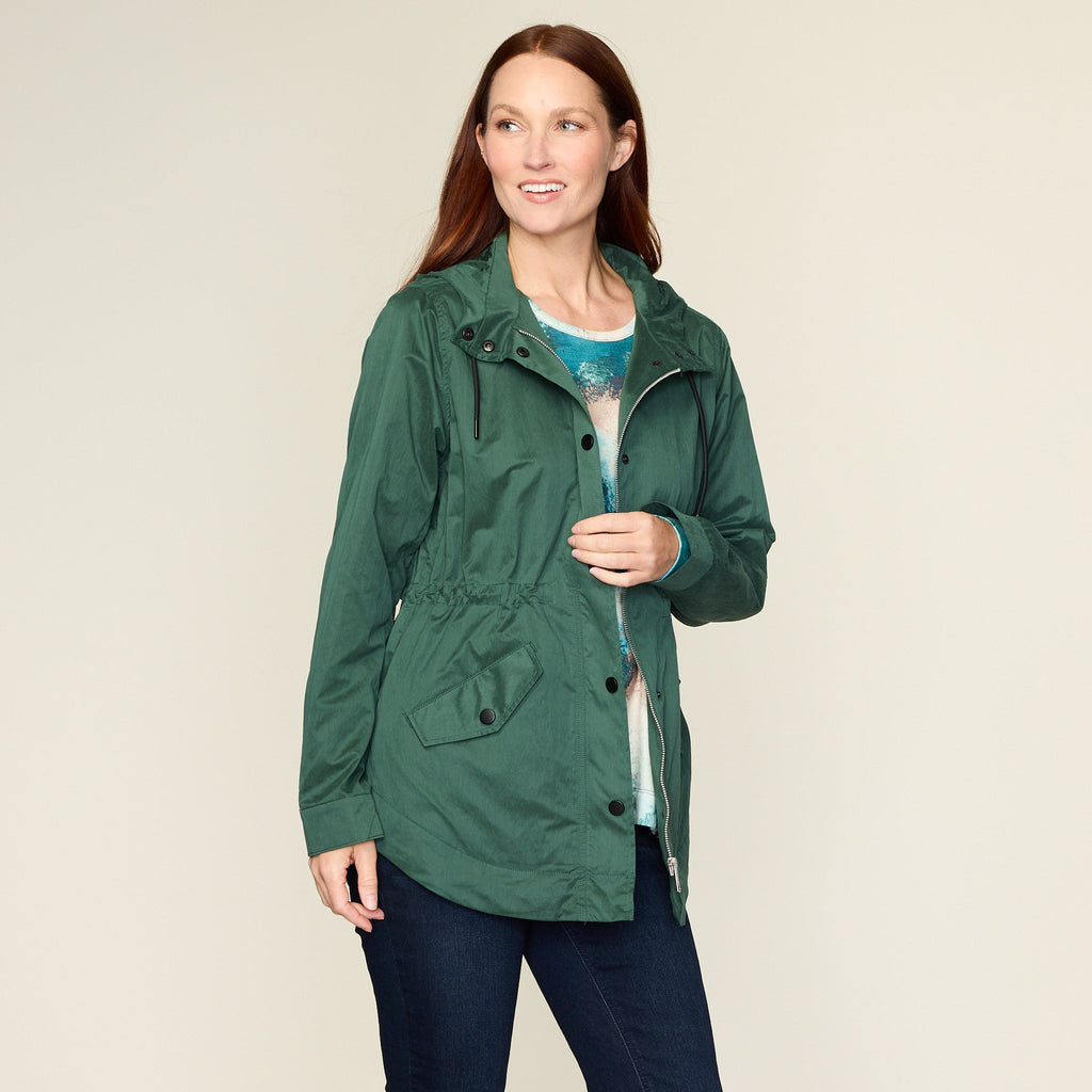 Relaxed Restyled Zip Front Hooded Rain Jacket