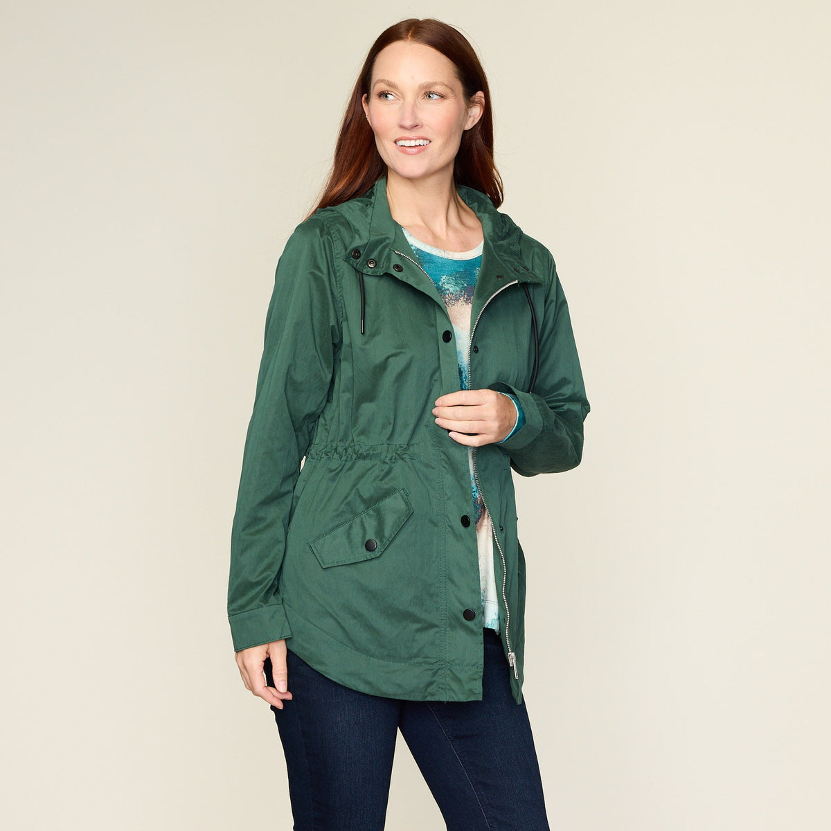 Relaxed Restyled Zip Front Hooded Rain Jacket