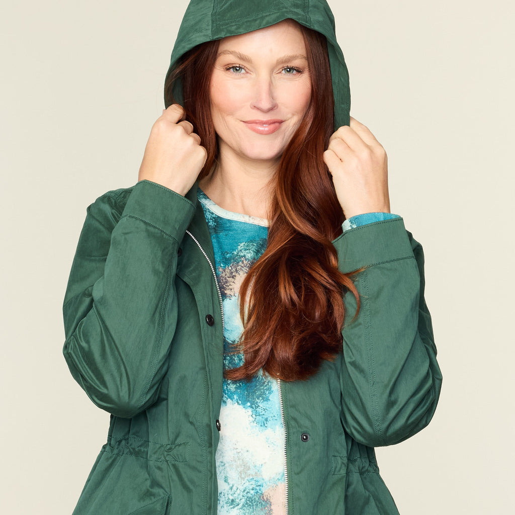 Relaxed Restyled Zip Front Hooded Rain Jacket