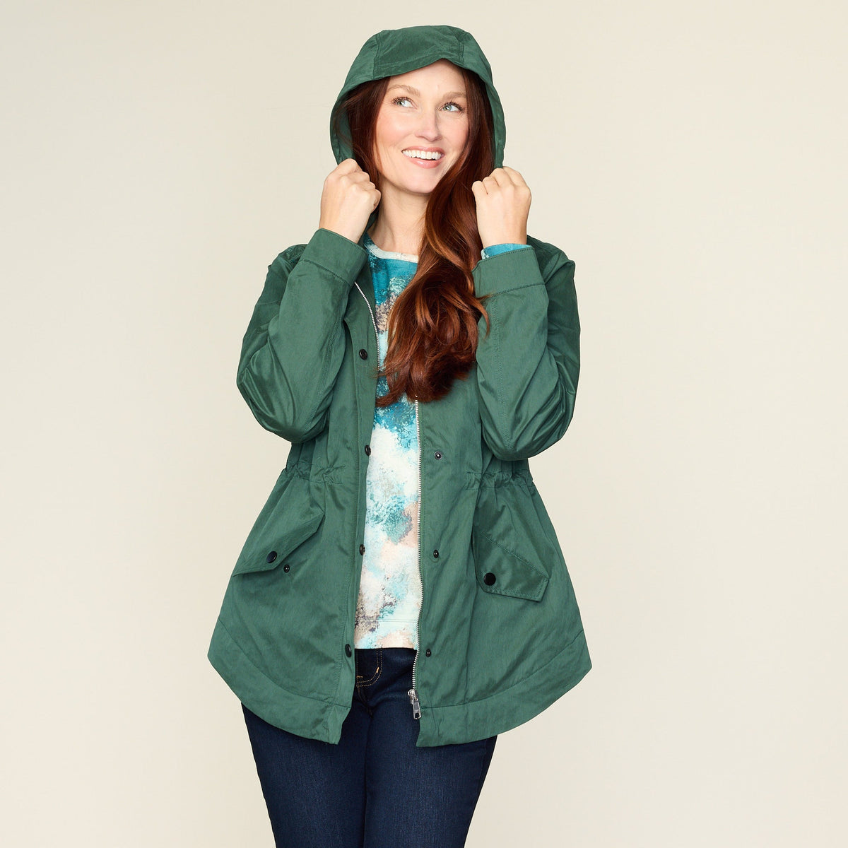 Relaxed Restyled Zip Front Hooded Rain Jacket