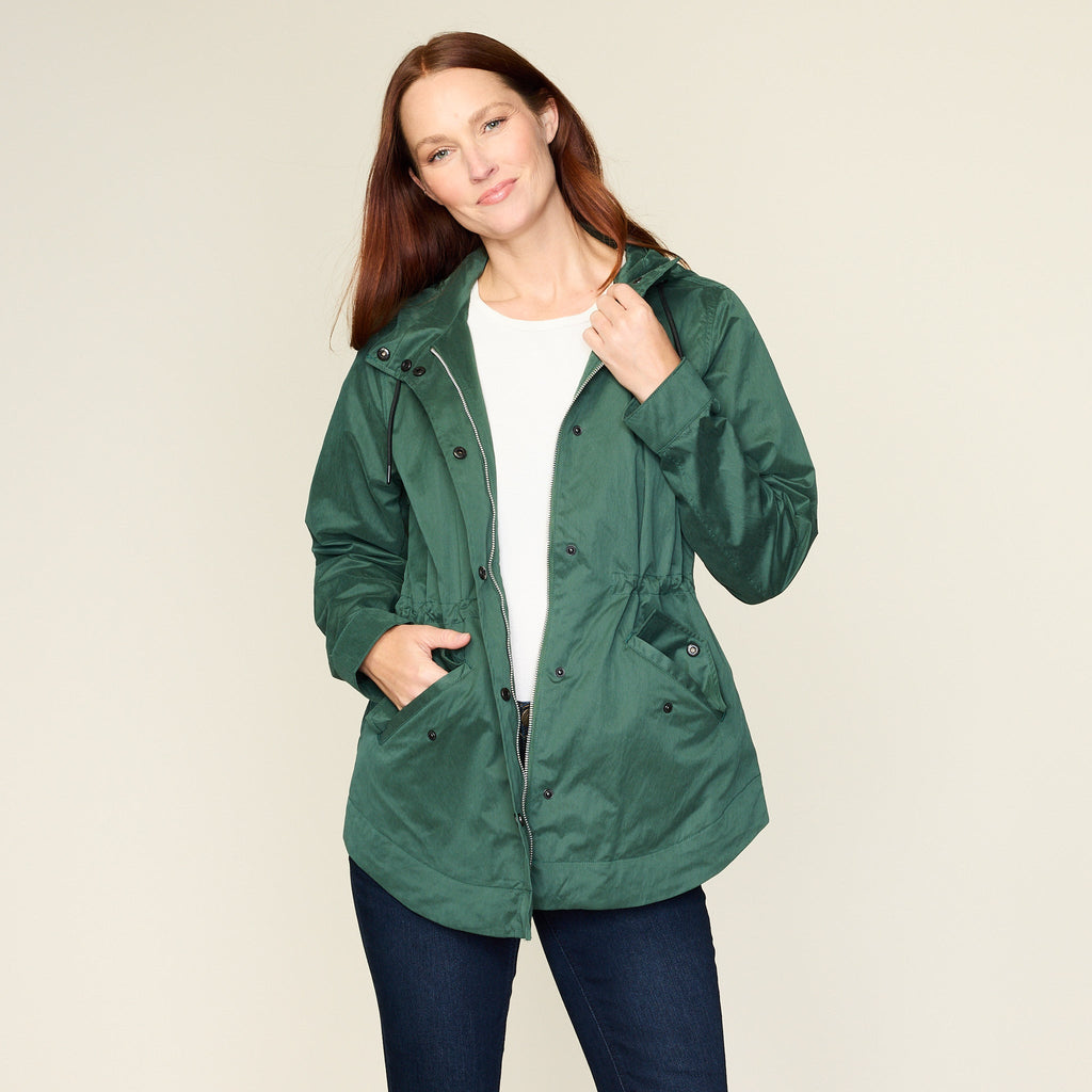 Relaxed Restyled Zip Front Hooded Rain Jacket