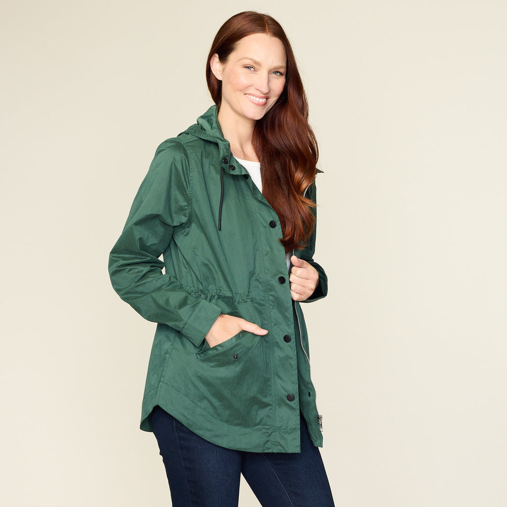 Relaxed Restyled Zip Front Hooded Rain Jacket