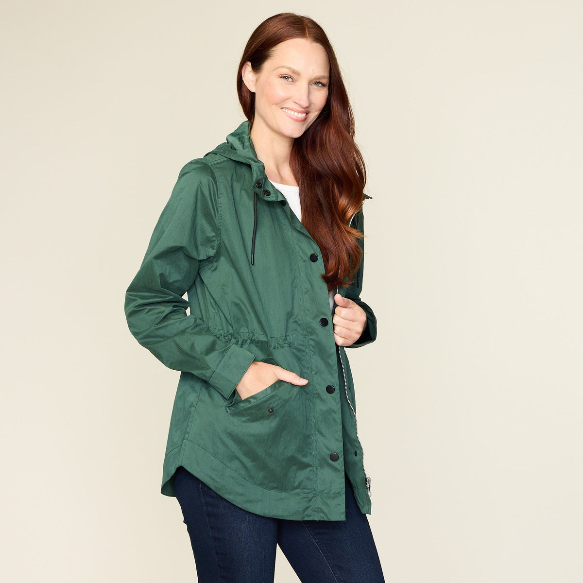 Relaxed Restyled Zip Front Hooded Rain Jacket