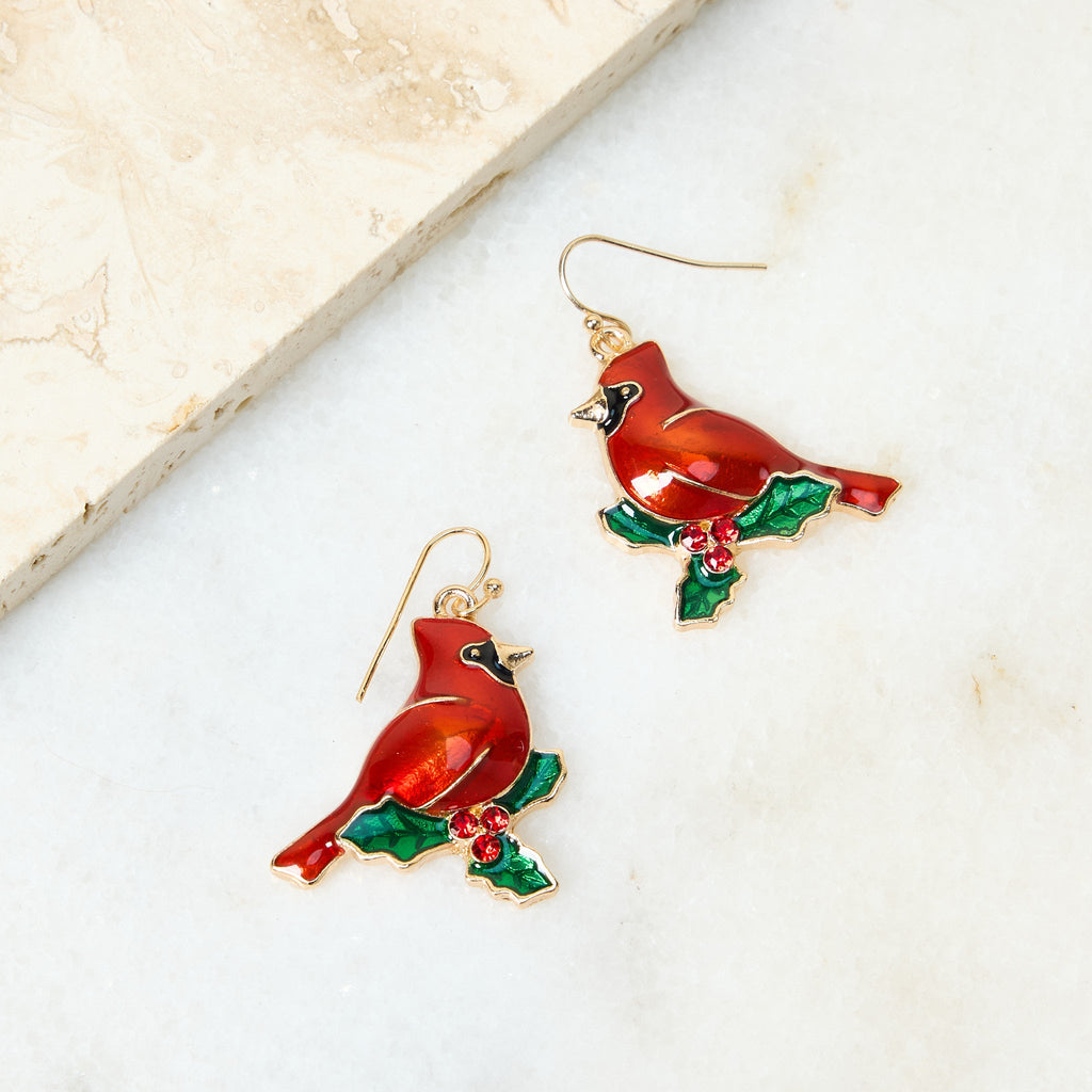 Cardinal Fish Hook Earring