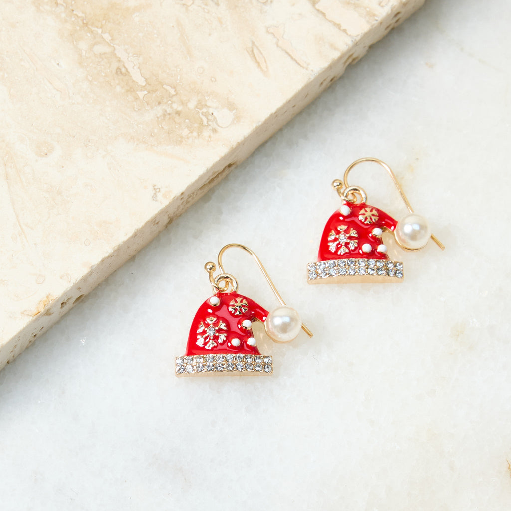 Dainty Santa Hat Fish Hook Earring