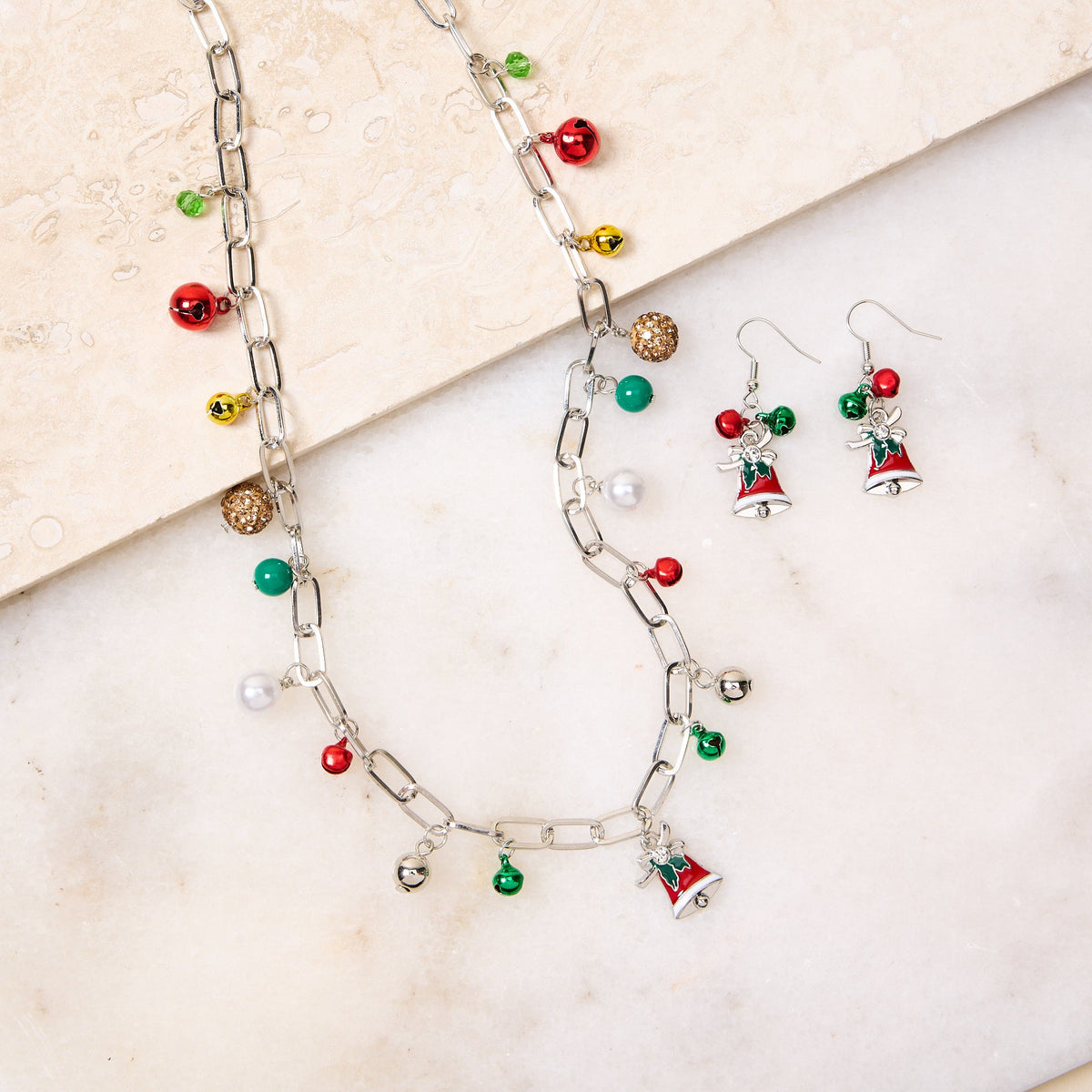 Long Charm Holiday Necklace and Earring Set
