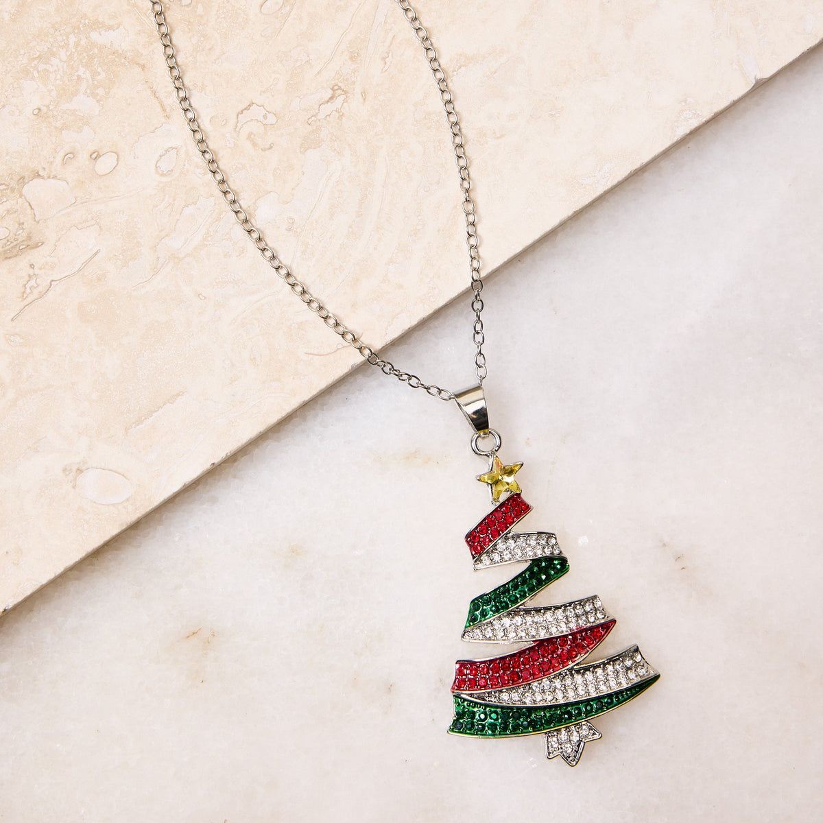 Rhinestone Multi Christmas Tree Necklace