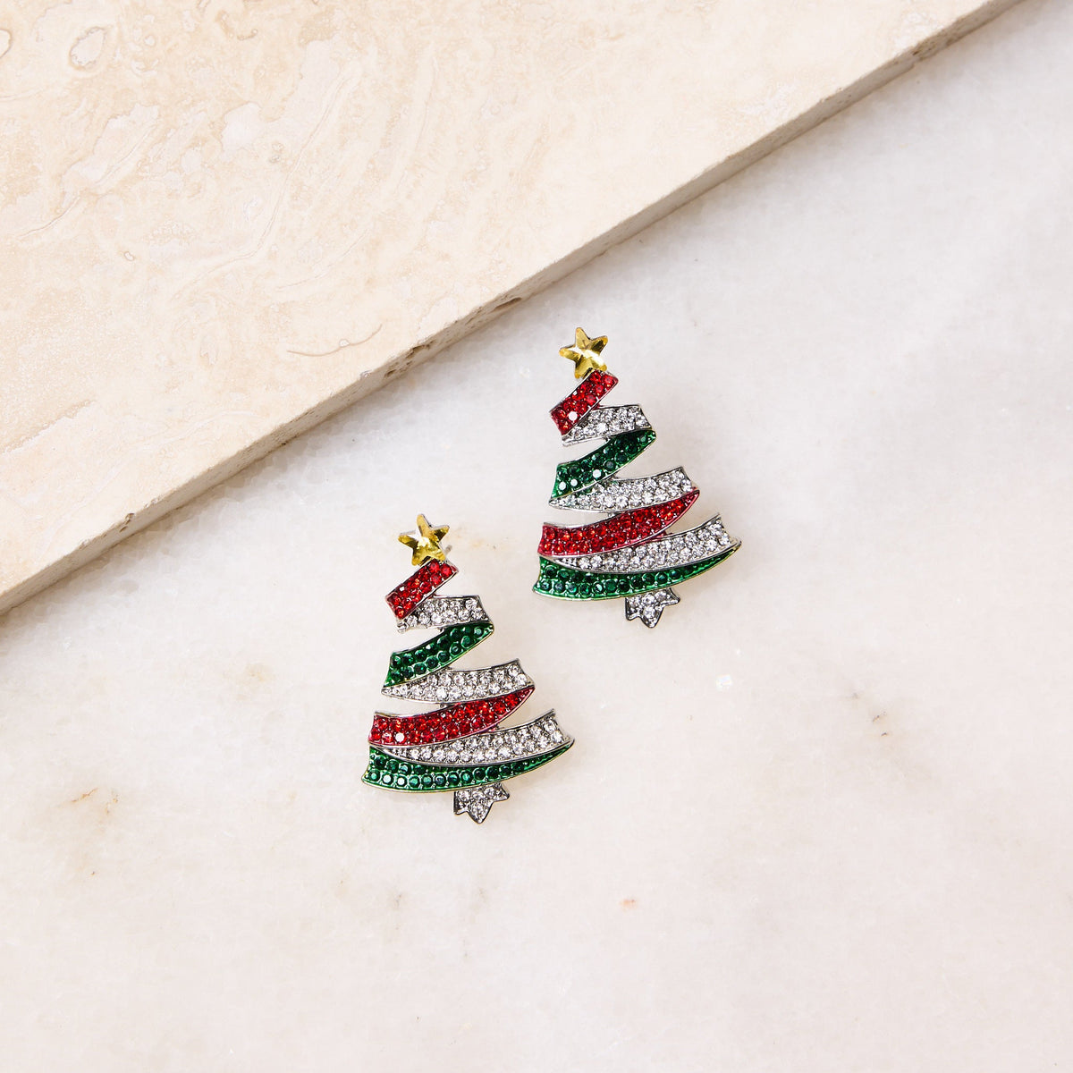 Rhinestone Multi Christmas Tree Earrings