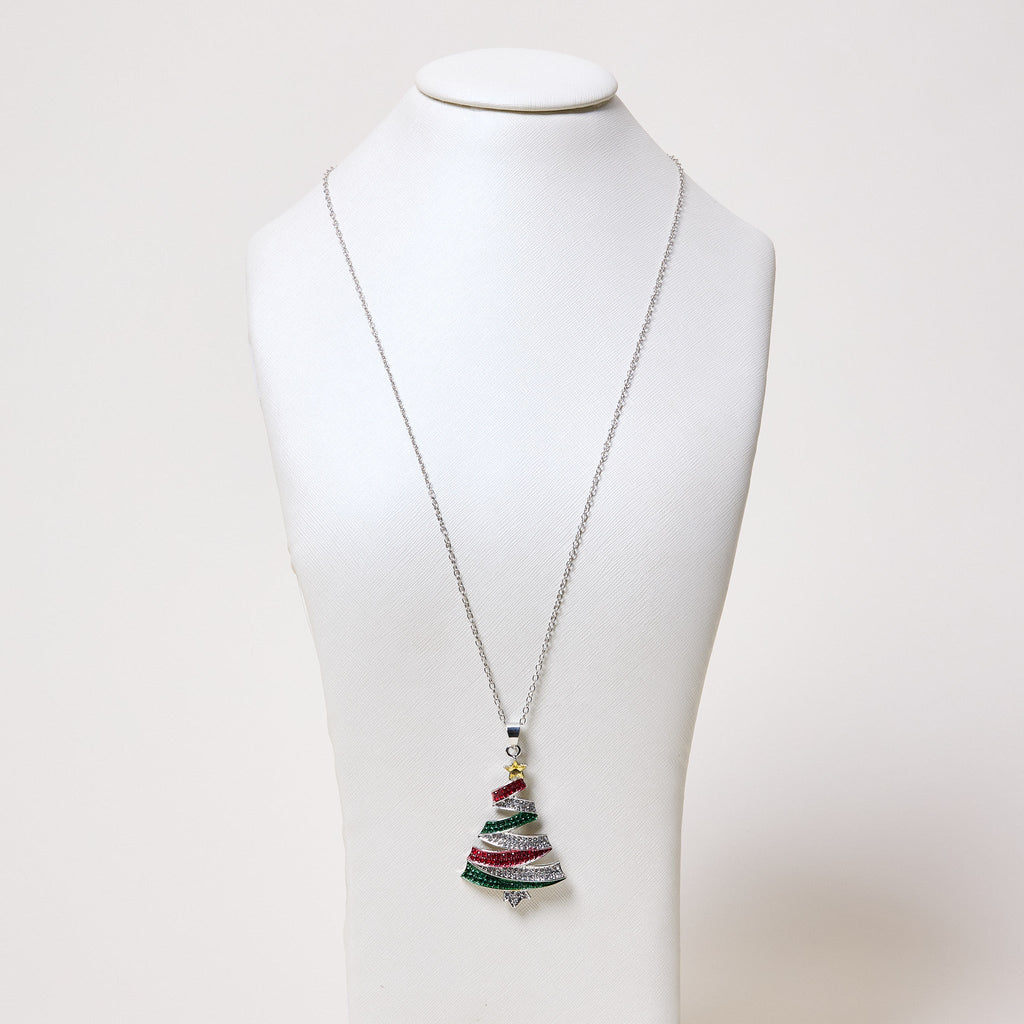 Rhinestone Multi Christmas Tree Necklace